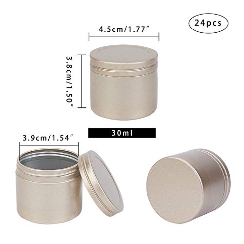 PandaHall Elite 24 Unidades de recipientes de Lata Redondos de 1 oz con Tapa deslizable de Aluminio con Parte Superior Profunda, latas de Metal Dorado Esmerilado para almacenar cosméticos