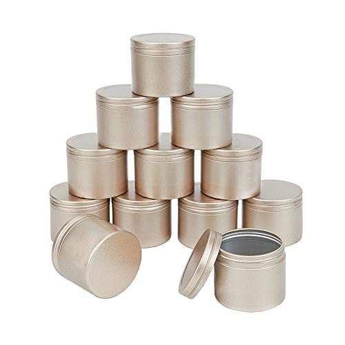 PandaHall Elite 24 Unidades de recipientes de Lata Redondos de 1 oz con Tapa deslizable de Aluminio con Parte Superior Profunda, latas de Metal Dorado Esmerilado para almacenar cosméticos