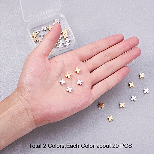 PandaHall Elite 40pcs Cruz Charms Abalorios Colgantes de latón para Hacer bisutería, Platino e Oro