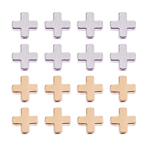 PandaHall Elite 40pcs Cruz Charms Abalorios Colgantes de latón para Hacer bisutería, Platino e Oro