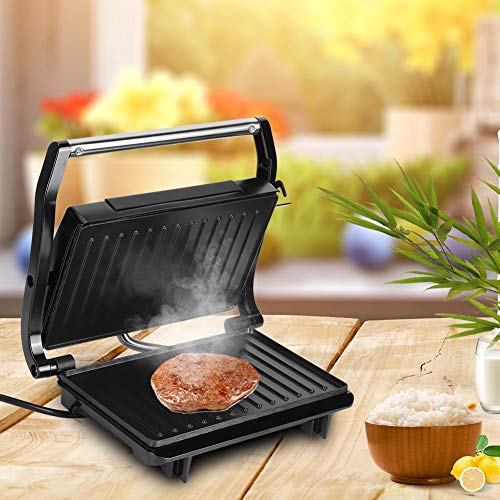 Panini Press Grill Sandwich Maker 2 rebanadas Placa recubierta antiadherente de doble cara, compacta y portátil, superficie de acero inoxidable para adaptarse a cualquier tipo o tamaño de alimentos