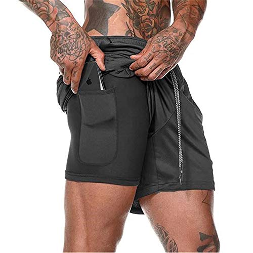 Pantalón Corto para Hombre,Pantalones Cortos Deportivos para Correr 2 en 1 con Compresión Interna y Bolsillo para Hombres (XXXL)