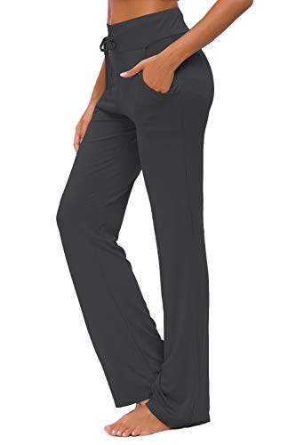 Pantalones De Yoga para Mujer con Bolsillos Cordón De Pierna Ancha Salón Recto Suelto Pantalones De Entrenamiento De Entrenamiento Pantalones De Chándal Casuales Activos (Negro, M)