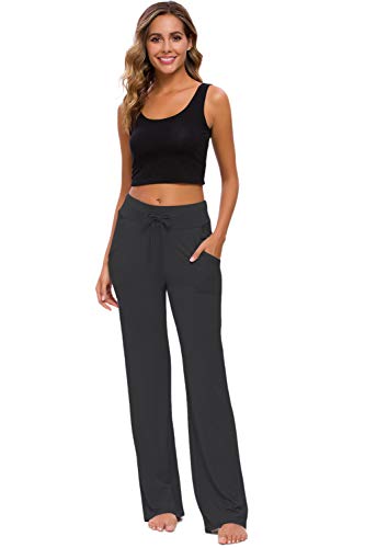 Pantalones De Yoga para Mujer con Bolsillos Cordón De Pierna Ancha Salón Recto Suelto Pantalones De Entrenamiento De Entrenamiento Pantalones De Chándal Casuales Activos (Negro, M)