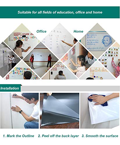 Papel de borrado en seco Pizarra blanca autoadhesiva Etiqueta adhesiva magnética gruesa 100x60cm 39x24"Tablero blanco suave Pelar y pegar para la oficina de la escuela Inicio Niños