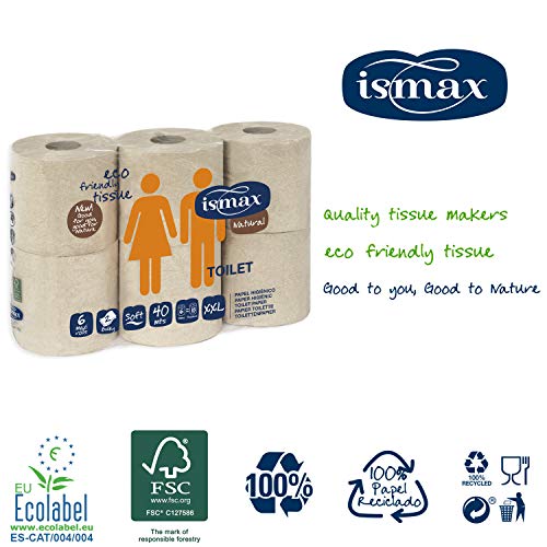 Papel Higiénico Baño Rollo Wc Pack 36 unidades 158 gr/uni 6 Paquetes Eco Reciclado - Rollos Water 2 Capas 320 Servicios Ecologico Natural XXL