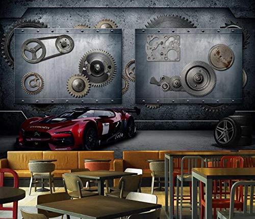 papel tapiz mural 3D estéreo metal maquinaria coche metal mural cafe bar restaurante etiqueta de la pared cartel-430cmx300cm（LxA）