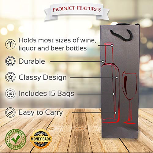 Paquete de 15 bolsas para vino premium, elegantes y elegantes bolsas para botellas de vino, papel resistente de con asas de cuerda resistentes