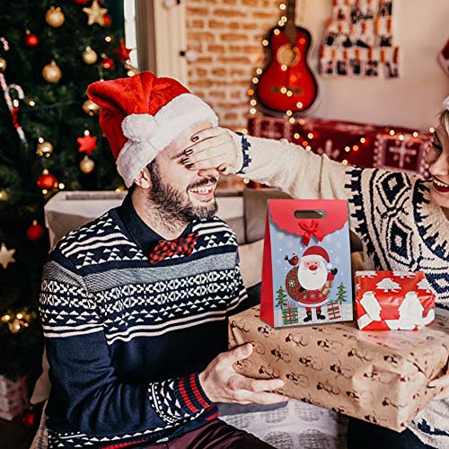 Paquete de 24 bolsas de regalo de Navidad Bolsas de Kraft, bolsas de embalaje reutilizables con manijas Cajas de regalo de dulces Bolsa de papel para Navidad, cumpleaños, banquete de boda