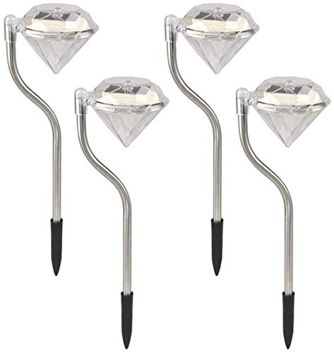 Paquete de 4 Luces solares de Diamante para césped con estaca de Acero Inoxidable, 1 LED, lámpara de Camino al Aire Libre, decoración de jardín, iluminación de Paisaje para Patio, Pasillo, Luces so