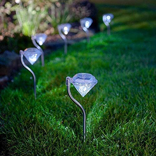 Paquete de 4 Luces solares de Diamante para césped con estaca de Acero Inoxidable, 1 LED, lámpara de Camino al Aire Libre, decoración de jardín, iluminación de Paisaje para Patio, Pasillo, Luces so