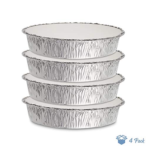 Paquete de 4, sartenes de aluminio de 9 pulgadas redondas con tapas, aptas para el congelador y el horno, de aluminio desechable ~ para hornear, cocinar, almacenar y recalentar