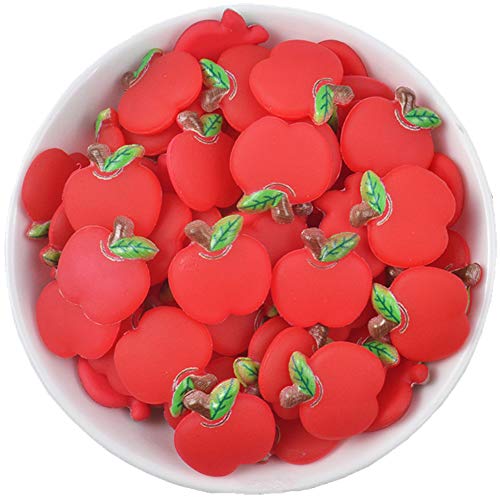 Paquete de 50 abalorios de resina con forma de limo de frutas y verduras en 3D, con botones de arcilla polimérica para decoración de jardín de hadas en miniatura, Red Apple, 19mm*22mm