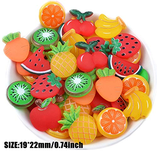 Paquete de 50 abalorios de resina con forma de limo de frutas y verduras en 3D, con botones de arcilla polimérica para decoración de jardín de hadas en miniatura, Red Apple, 19mm*22mm