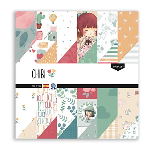 PARAES Papel Scrapbooking 30x30-12 hojas a doble cara, 24 diseños - Colección CHIBI, Papel Scrapbook, Scrapbooking Papeles, Papel Scrap, Scrapbooking Materiales, Papeles Decorados,