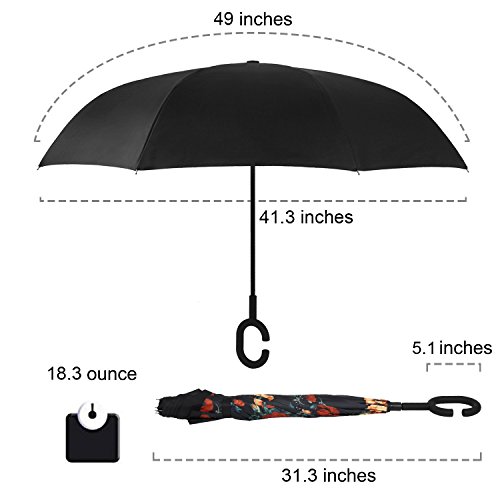 Paraguas Invertido, Sol y la lluvia Paraguas,Parasol de Protección Contra el Viento Ultravioleta de Reversa con Mango en Forma de C Para el Coche de Viajes al Aire Libre (Bellamy rojo)