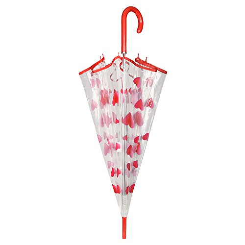 Paraguas Transparente Mujer Estampado Corazones Rojos - Paraguas Clásico de Burbuja Cupula Automatico Fantasia a la Moda - PoE Resistente Antiviento - 89 cm Diámetro - Perletti