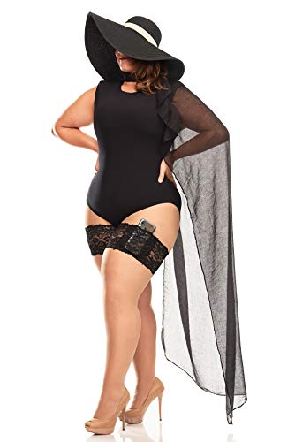 PARAISO CURVY Bandas anti roces en Tallas Grandes, de blonda elástica, y con bolsillo para tu móvil. Sin heridas y sexy este verano. Fabricación Europea. (Negro, 60cm-72cm)