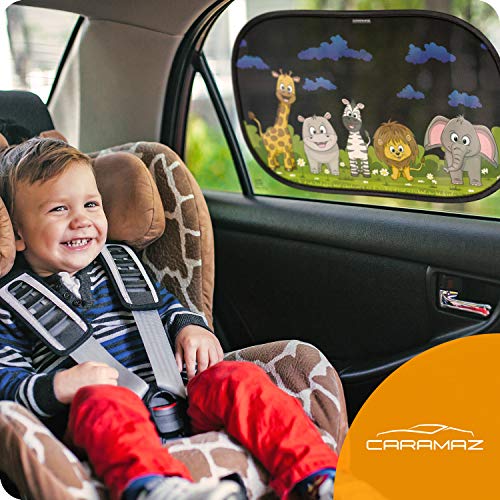 Parasol coche infantil XL con protección UV - 2 parasoles coche autoadhesivos para monovolúmenes como Touran, Zafira o Mazda5 (59x38 cm)