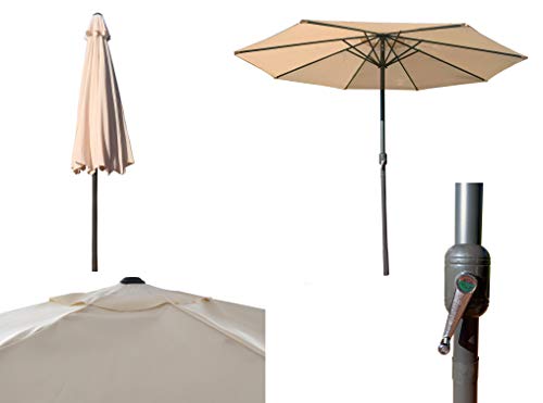 Parasol de Aluminio Beige con ventilación para terraza, Jardin de 300 cm 8 Varillas mastin Central de 48 mm (Beige)