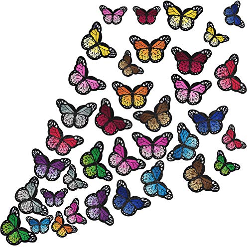 Parche Termoadhesivo de Mariposa Parche de Bordado Apliques para Manualidades Decoración Camiseta Chaqueta Zapatos Bolsa Parche de Reparación(Grande+Pequeño, 36 Piezas)