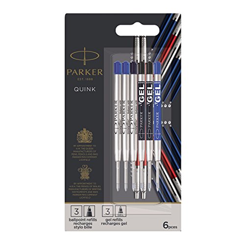 Parker Jotter London - Paquete de recambios Discovery tres recambios Quinkflow para bolígrafos y tres recambios de tinta de gel Quink