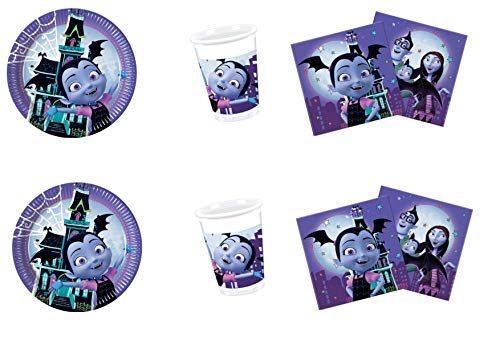 Party Store Web by Casa Dolce Casa Vampirina - Juego de vajilla para fiesta - Kit n° 12 CDC (16 platos, 23 cm, 16 vasos, 20 servilletas)