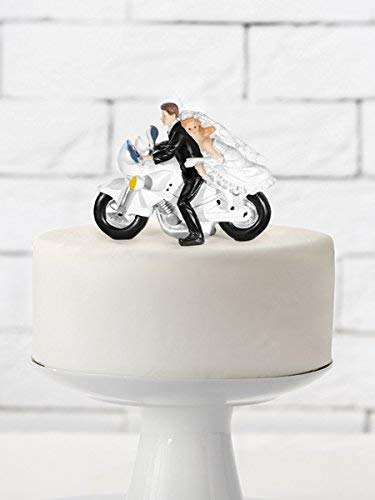 PartyDeco - Decoración de novios en moto, acrílico, blanco y negro