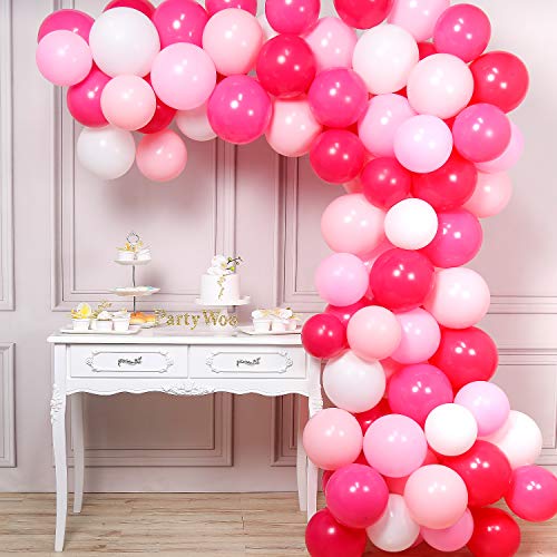 PartyWoo Globos Rosados 100 pz 12 Inch Globos Fucsia Rosa Globos de Latex Rosa Globos Rosa Pálido Globos Rosas Cálido Globos Blancos para Fiesta de Barbie, Artículos para Fiesta Minnie