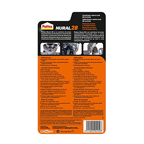 Pattex Nural 28 Sustituto universal de juntas, sellador para automoción e industria, silicona selladora para juntas de culata, cajas de cambio y más, 1 x 40 ml