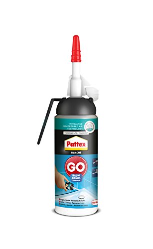 Pattex Silicona Go Baños, silicona transparente con aplicación fácil y precisa, silicona antimoho para baño y cocina, sellador de juntas impermeable, 1 x 100 ml (2246858)