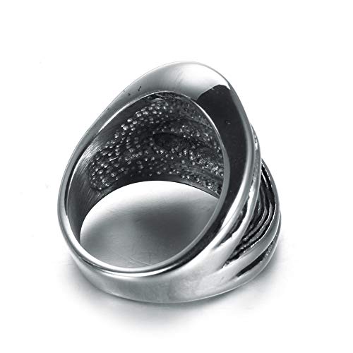 PAURO Retro Hip Hop Ranura Árbol Grano Anillo Hombre Acero Inoxidable Plata Tamaño 19