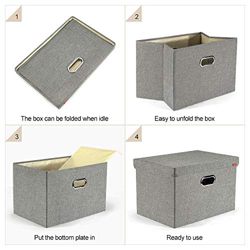 PAVLIT 2 Pcs Cajas de Almacenaje con Tapa, 45x30x30 cm Contenedores de Almacenamiento Plegables para Ropa, Juguetes, Dormitorios y Estanterías, Gris