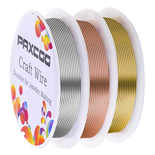 Paxcoo - Alambre para manualidades (3 unidades, calibre 18, resistente al deslustre, para joyas y suministros de fabricación de joyas y manualidades (plata, oro y oro rosa)