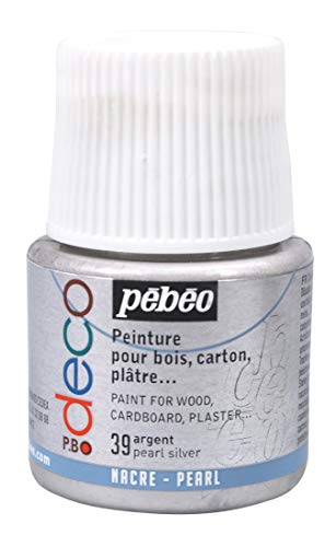 Pébéo 285039 39 Pearl Silver - Pintura acrílica (Mate, 45 ml), Color Plata Perla