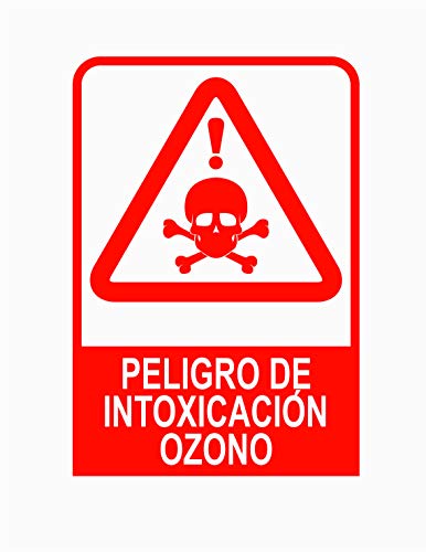 Pegatina Peligro de intoxicación Ozono, Prevención COVID-19, diseñado para empresas, como medida de protección contra el Coronavirus - Cartel prevención (Rojo)