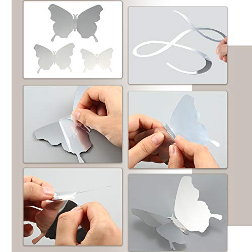 Pegatinas Platas de Pared Espejo de The Kitchen DIY con 120 Piezas Pegatinas Murales Extraíbles de Mariposa 3D para Etiqueta de Pared de Comedor Cocina