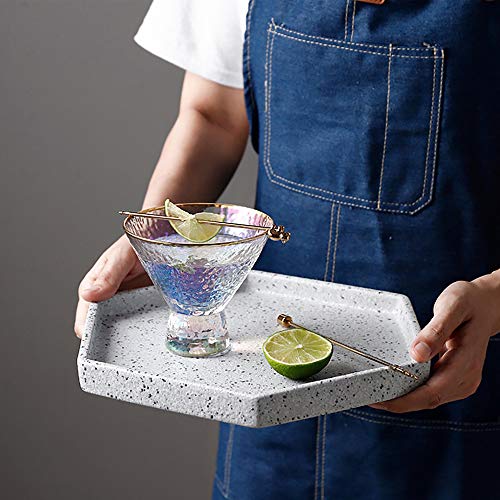 Pendientes De Baratija Bandeja Decorativa De Joyería/ Bandeja Hexagonal De Cerámico/ Plato De Mármol/ Caja De Almacenamiento De Cosméticos/ Plato De Postre De Sushi/Decoración Del Hogar 10.5inch/27cm