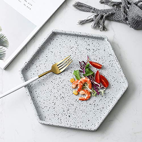 Pendientes De Baratija Bandeja Decorativa De Joyería/ Bandeja Hexagonal De Cerámico/ Plato De Mármol/ Caja De Almacenamiento De Cosméticos/ Plato De Postre De Sushi/Decoración Del Hogar 10.5inch/27cm