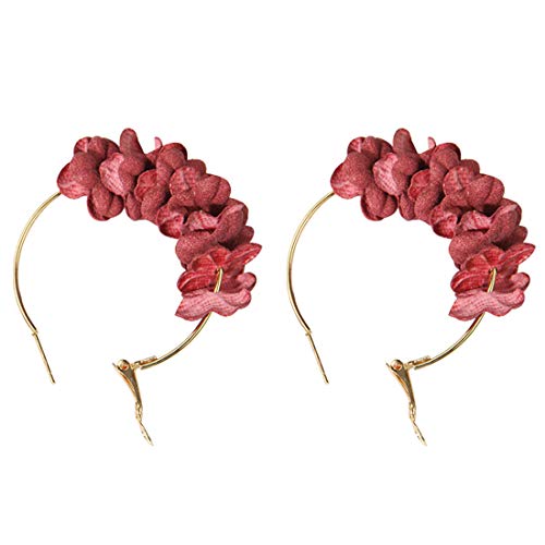 Pendientes de gota elegantes de la flor de la tela Sweety Pendiente de gran colorido del oído Pendientes grandes de la flor del círculo para las mujeres - Rojo rosado