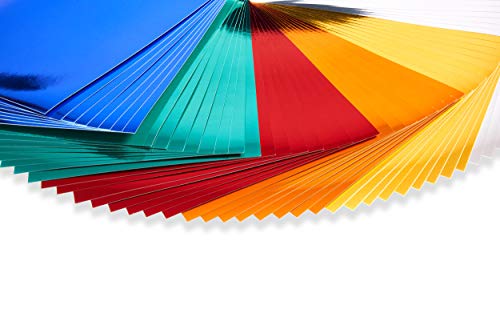 perfect ideaz 50 hojas cartulinas metalizadas de colores DIN A4, papel metalizado para manualidades, pliegos en 6 colores, 250 g/m², cartulina para hacer manualidades, set de hojas de colores