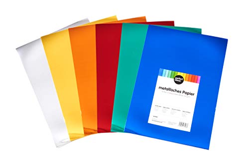 perfect ideaz 50 hojas cartulinas metalizadas de colores DIN A4, papel metalizado para manualidades, pliegos en 6 colores, 250 g/m², cartulina para hacer manualidades, set de hojas de colores