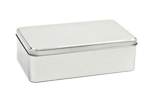 Perfekto24 Caja de Metal con Tapa, 18 x 10,5 x 5,3 cm, Cuadrada, vacía, Plateada, Rectangular, Caja de almacenaje, Lata de Lata, Lata de Almacenamiento Universal