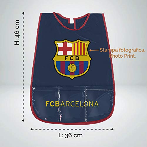 PERLETTI Delantal Infantil FC Barcelona - Bata Escolar Impermeable del Barça con Bolsillo Delantero - Ideal para Mantener la Ropa Limpia y Seca - Azul - 3-5 Años