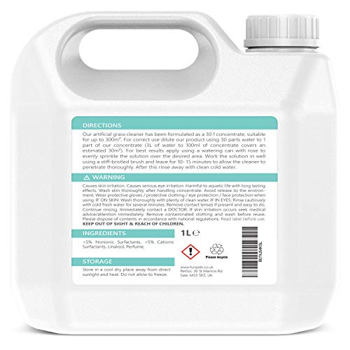 PetSol Limpiador césped Artificial para Perros y Mascotas 3 en 1 Concentrado Hace 30 litros. Desinfectante, Desodorizador, removedor de la orina. Elimina Musgo y Algas. Fragancia Césped Fresco (1L)