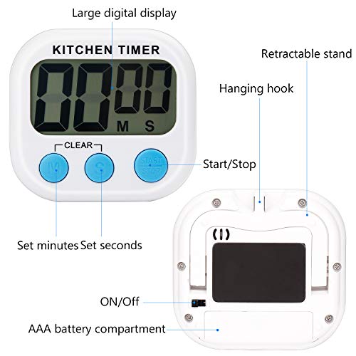 PEYOU Temporizador de Cocina Digital [2 Piezas], Magnético Temporizador con Cuenta Atrás, Alarma Ruidosa y Pantalla LCD Grande para Cocinar Hornear Deportes Juegos Oficina (Baterías No Incluidas)