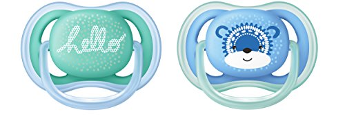 Philips Avent SCF342/22 - Pack con 2 chupetes Ultra Air decorados, de 6 a 18 meses, niño, color azul y verde decorado