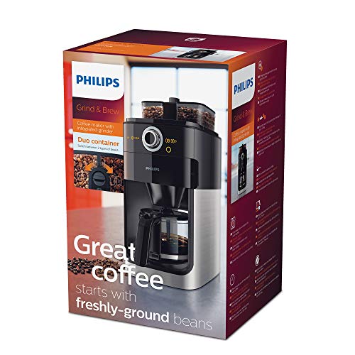 Philips Grind und Brew - Cafetera de filtro Contenedor doble de judías Acero inoxidable/negro.