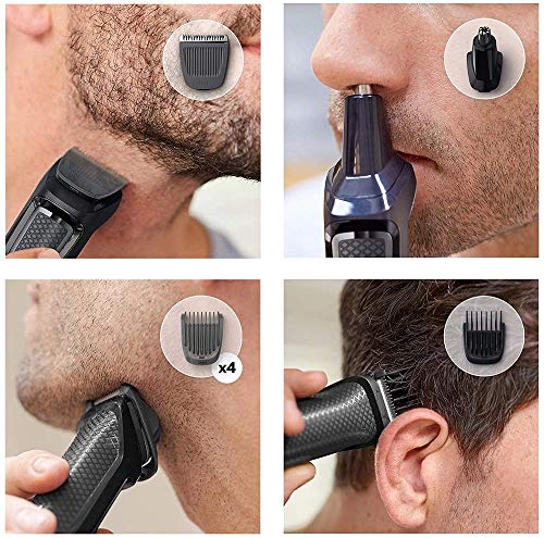 Philips MG3720/15 Recortadora para barba y pelo, 7 en 1, accesorios para nariz y orejas, cortapelos cara, y cabeza, 60 minutos de autonomía, Negro