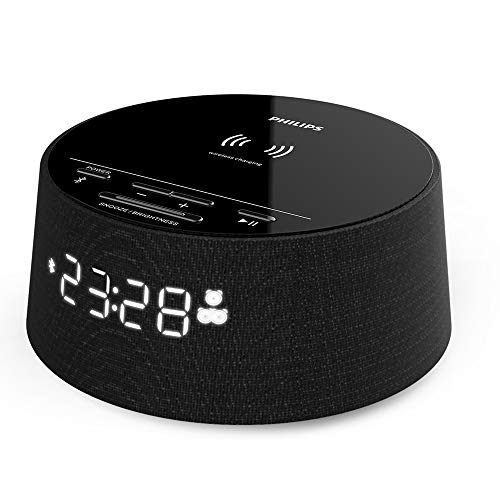 Philips Reloj Despertador Digital PR702/12 con Cargador inalámbrico (Cargador inalámbrico, Temporizador de Reposo, Alarma) Negro